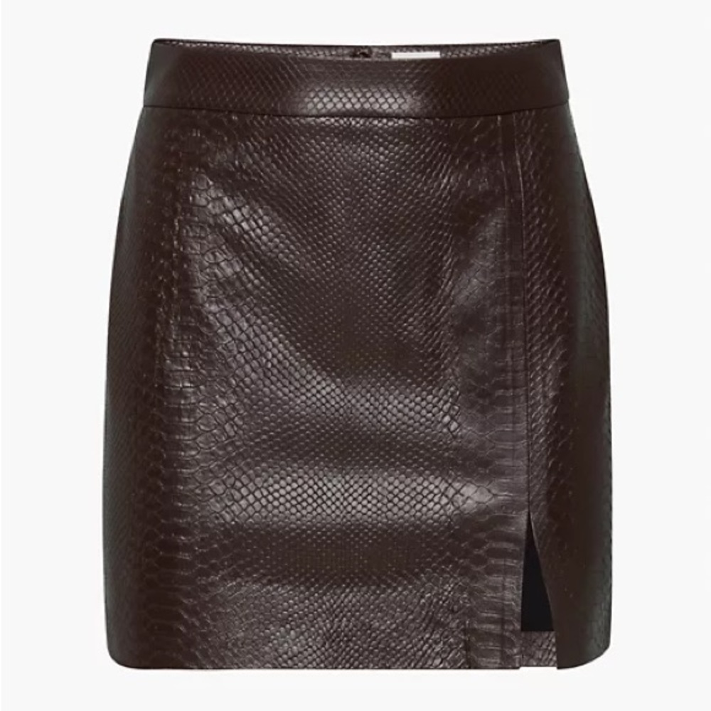 Aritzia Wilfred Patio Mini Skirt, Embossed Vegan Leather - Rich Mocha Brown